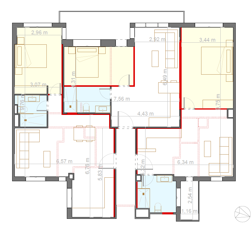 Plano de vivienda divivida en 3 estudios en Avenida Ámerica 
